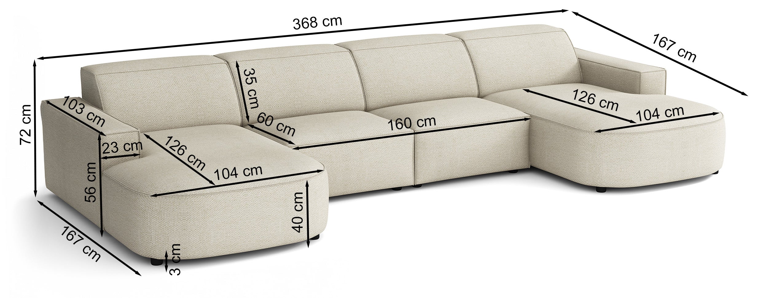Modulares Ecksofa Sallmo U-förmig universell in grau-beigem hydrophobem Chenillestoff