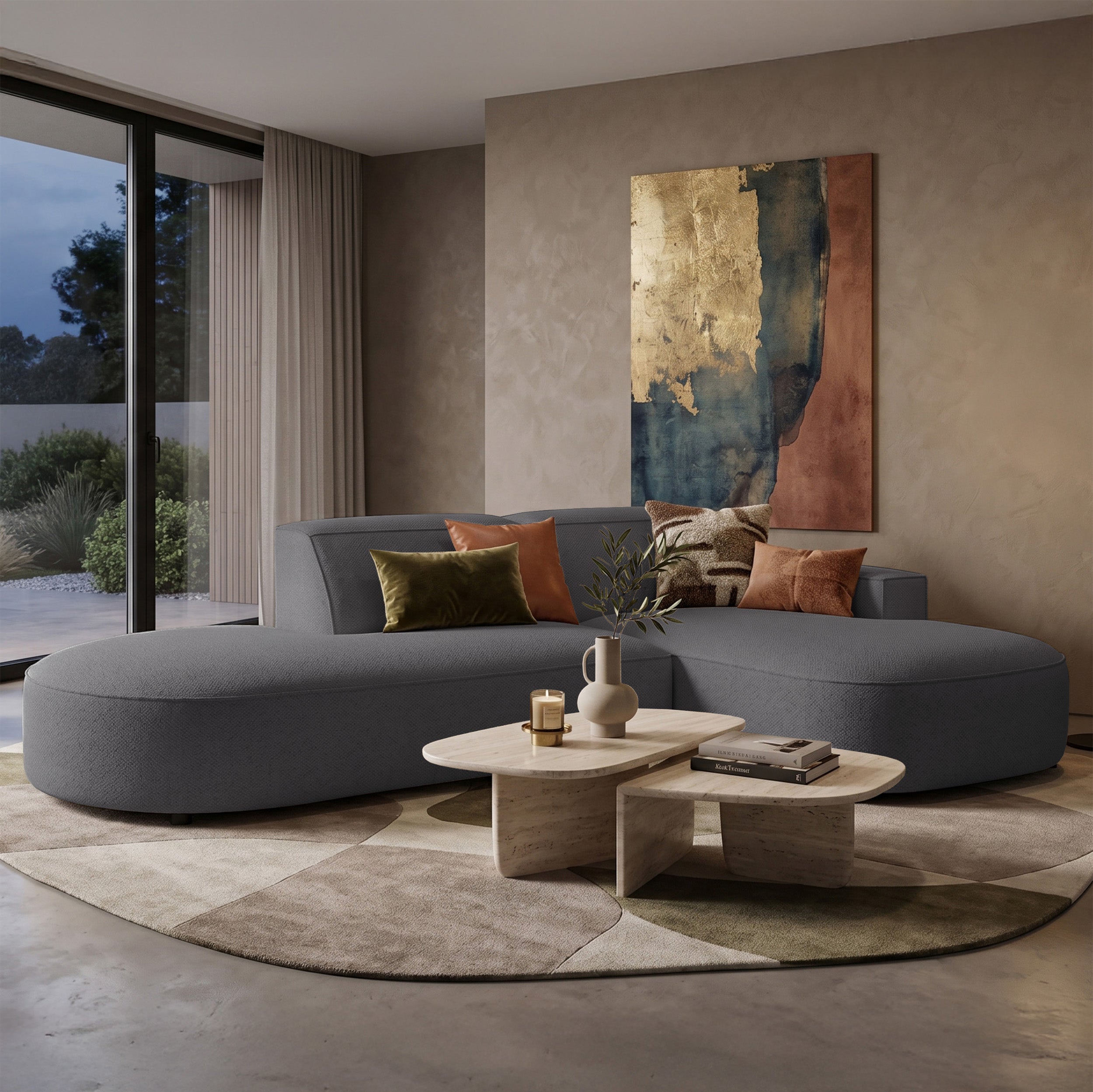Modulares Ecksofa Sallmo L-förmig klein, rechtsseitig, dunkelgrauer hydrophober Chenillestoff
