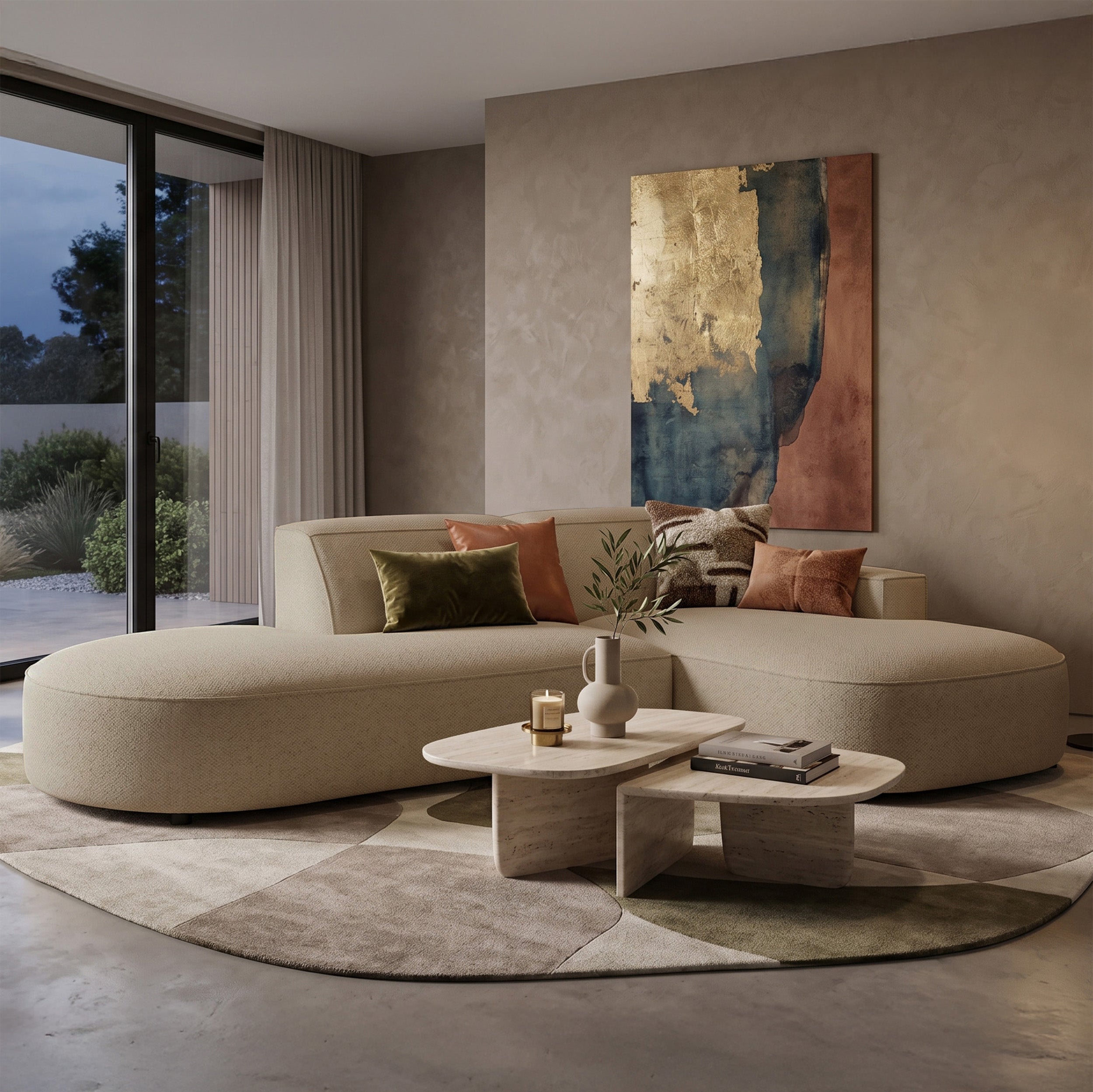 Modulares Ecksofa Sallmo, kleines L-förmiges, rechtsseitiges Modell, dunkelbeige, hydrophober Chenille-Stoff
