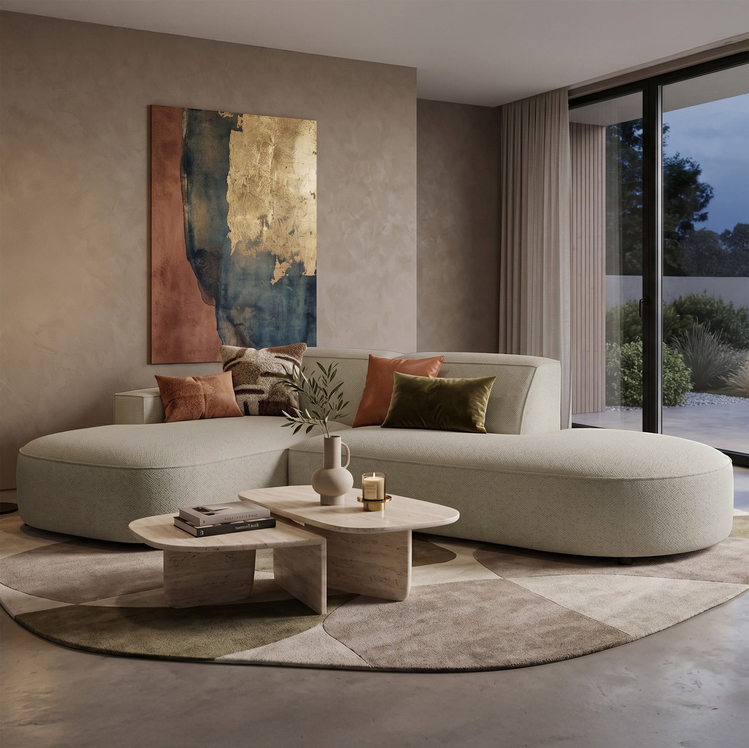 Modulare Eckcouch Sallmo, kleines L-förmiges Modell, linksseitig, grau-beige, hydrophober Chenille-Stoff