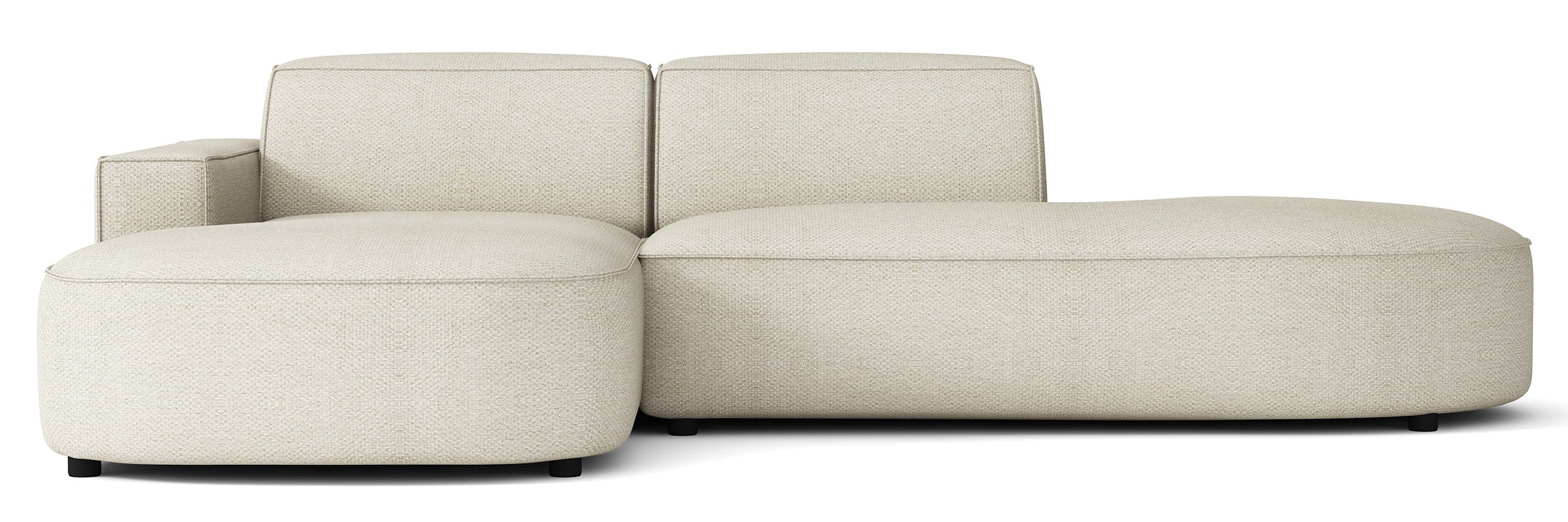 Modulares Ecksofa Sallmo, kleines L-förmiges, linksseitiges Modell, cremefarben, hydrophober Chenille-Stoff