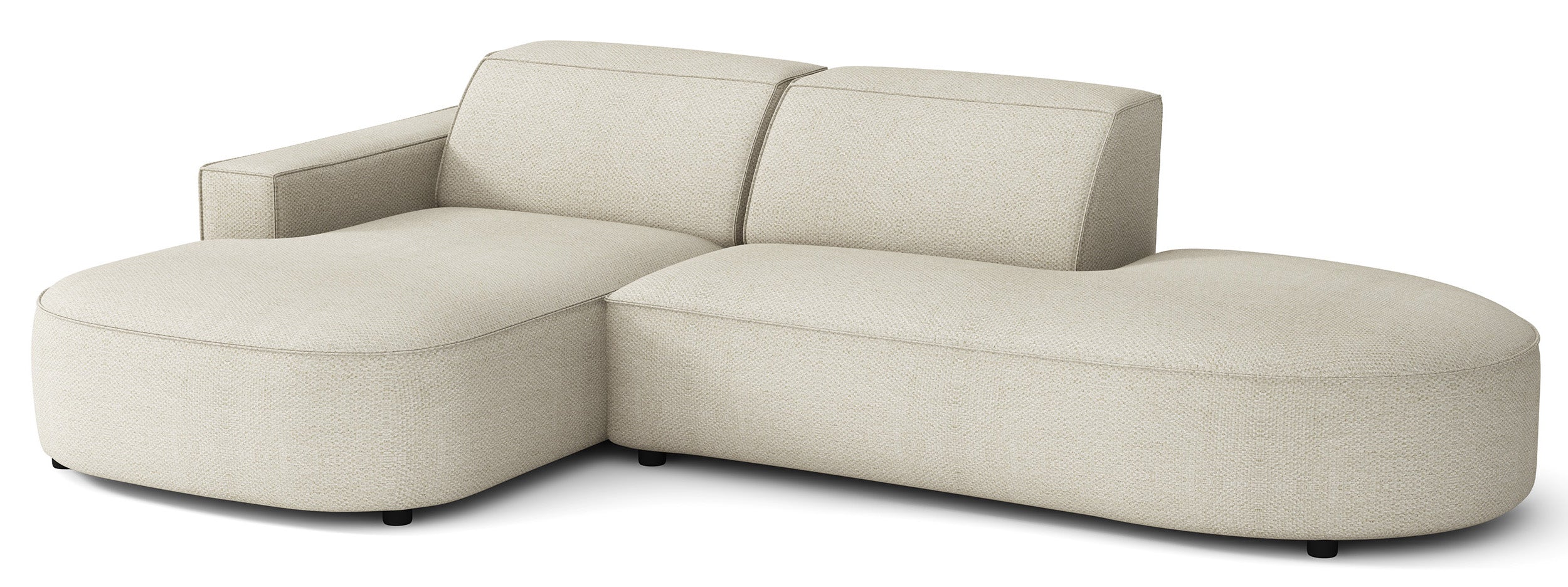 Modulares Ecksofa Sallmo, kleines L-förmiges, linksseitiges Modell, cremefarben, hydrophober Chenille-Stoff