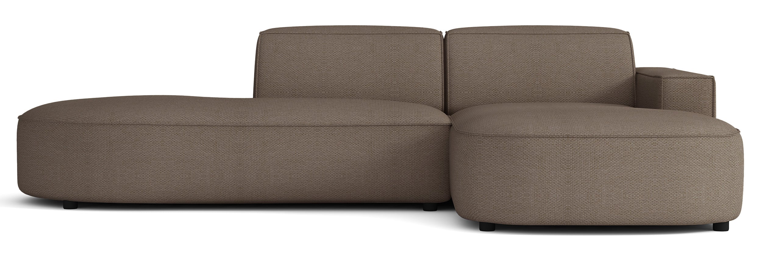 Modulares Ecksofa Sallmo L-förmig klein, rechtsseitig, hellbrauner hydrophober Chenille-Stoff