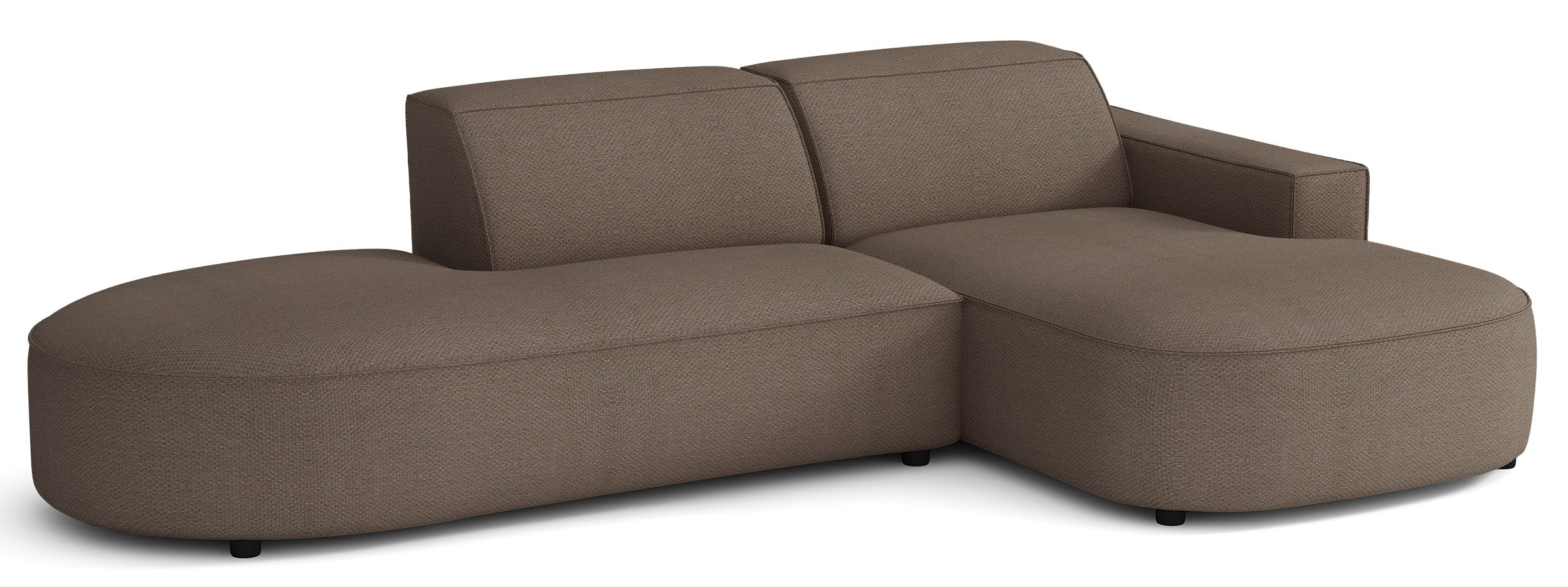 Modulares Ecksofa Sallmo L-förmig klein, rechtsseitig, hellbrauner hydrophober Chenille-Stoff