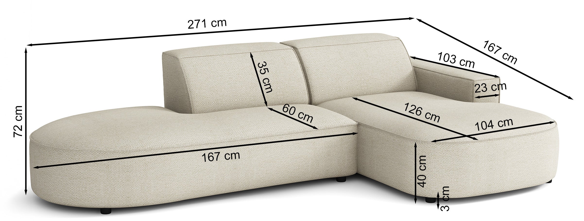 Modulares Ecksofa Sallmo L-förmig klein, linksseitig, dunkelgrauer hydrophober Chenille-Stoff