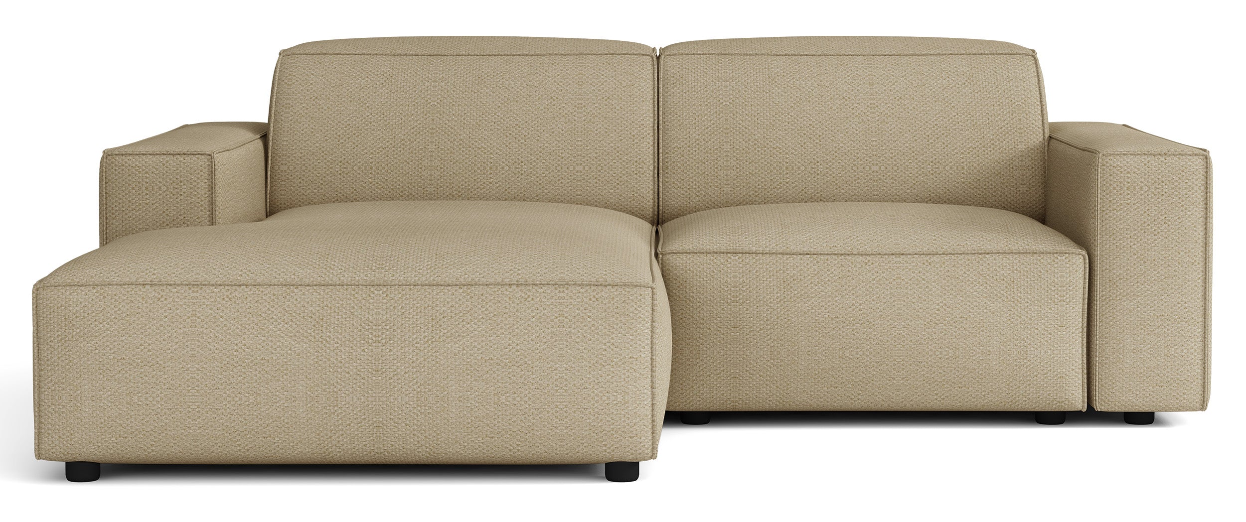 Modulares Ecksofa Sellmo, kleines L-förmiges, linksseitiges, dunkelbeiges, hydrophobes Chenille