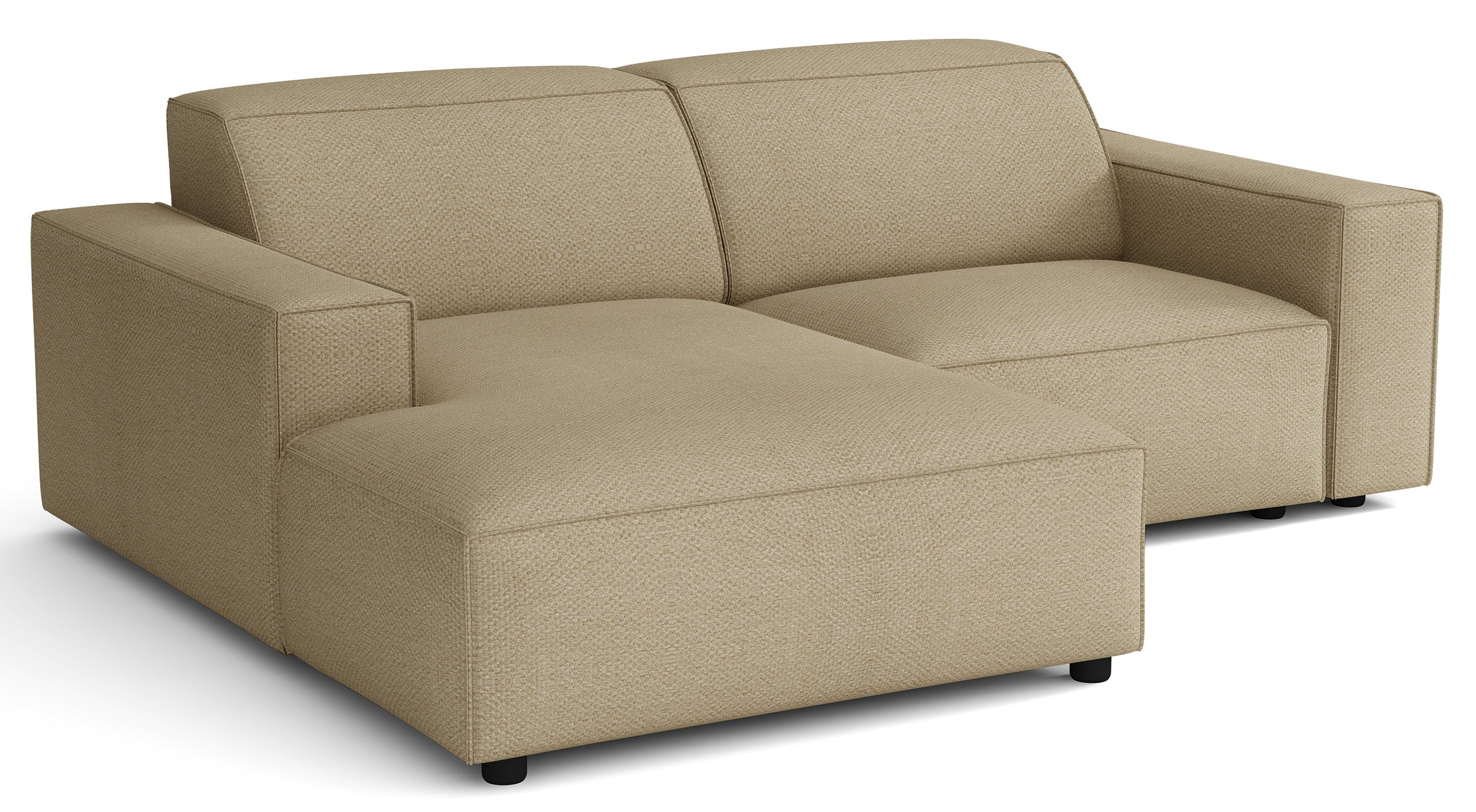 Modulares Ecksofa Sellmo, kleines L-förmiges, linksseitiges, dunkelbeiges, hydrophobes Chenille
