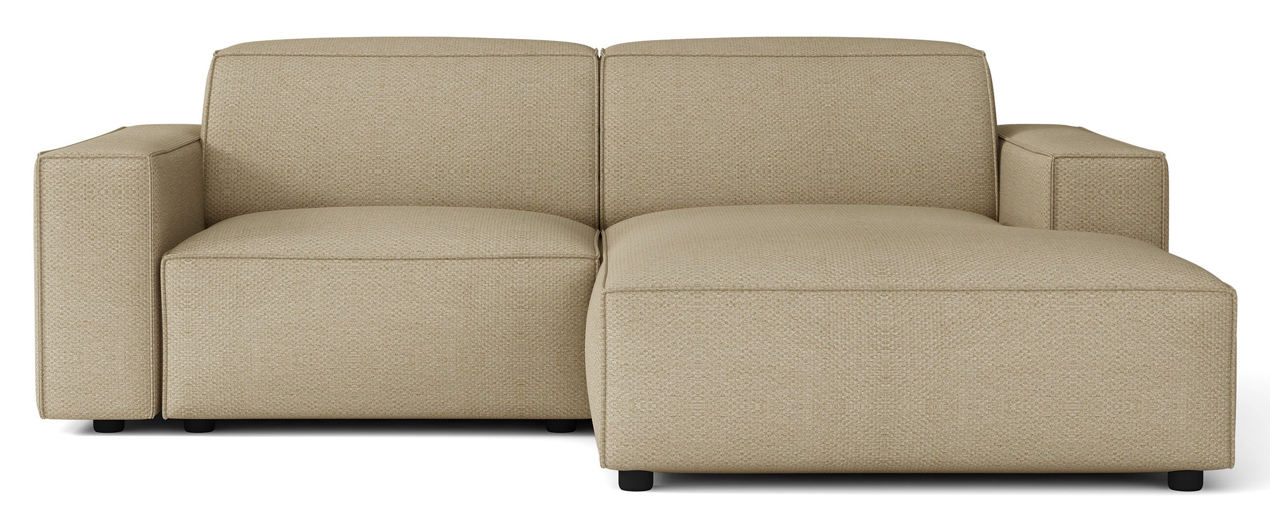 Modulares Ecksofa Sellmo, kleines L-förmiges, rechtsseitiges, dunkelbeiges, hydrophobes Chenille-Gewebe