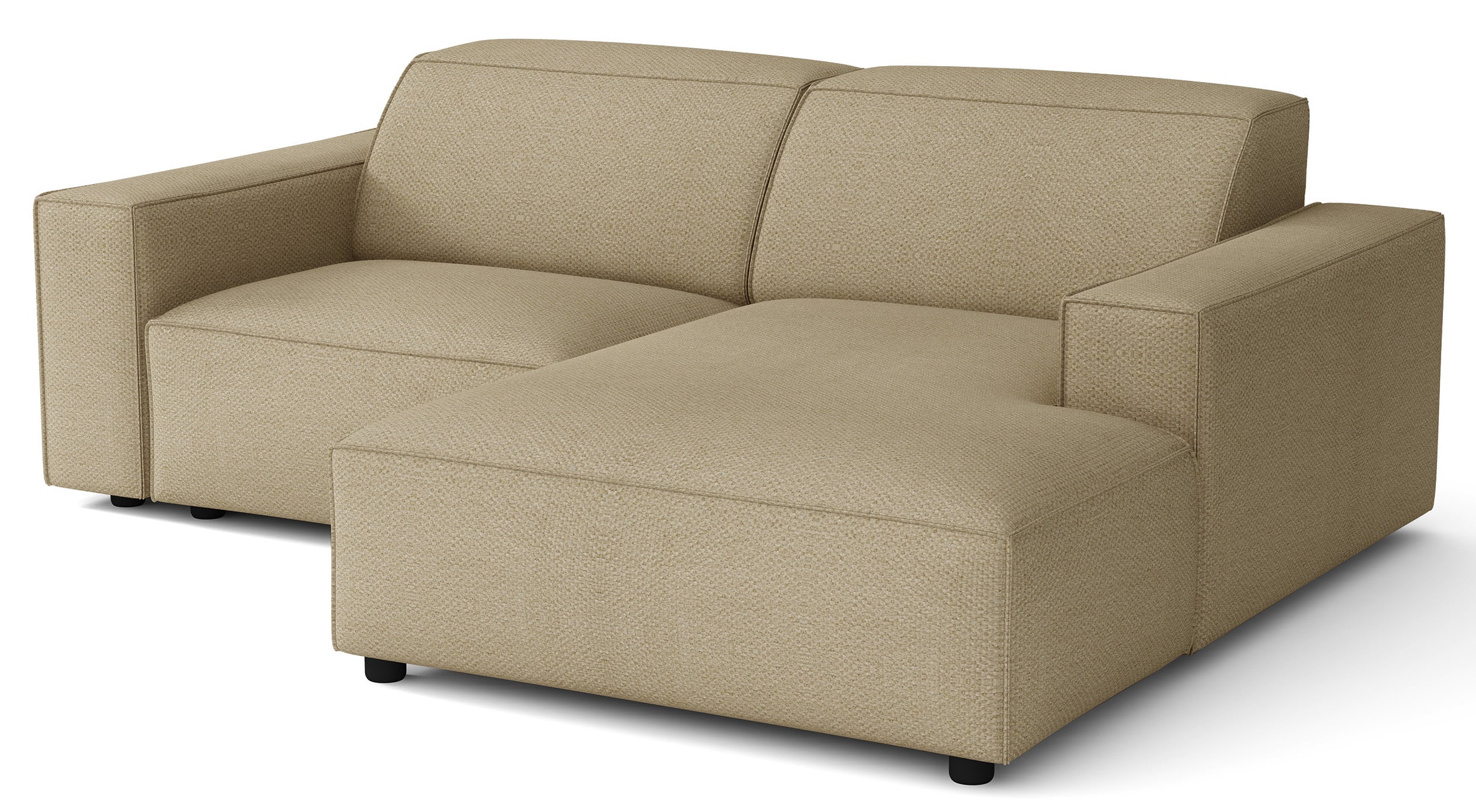 Modulares Ecksofa Sellmo, kleines L-förmiges, rechtsseitiges, dunkelbeiges, hydrophobes Chenille-Gewebe