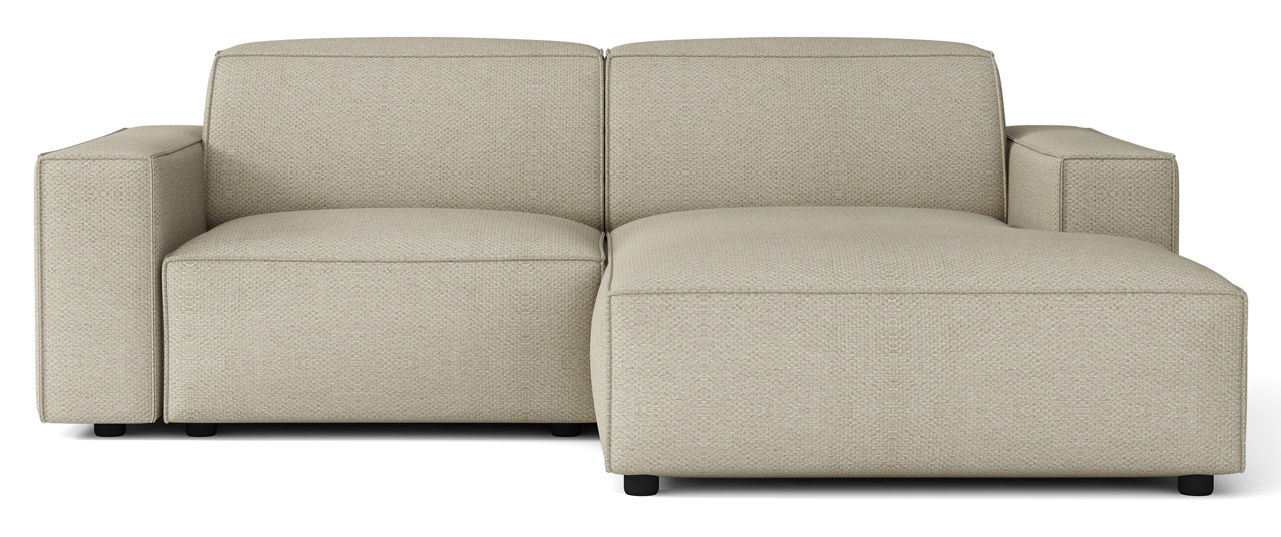 Modulares Ecksofa Sellmo, kleines L-förmiges Modell, rechtsseitig, grau-beige, hydrophober Chenille-Stoff