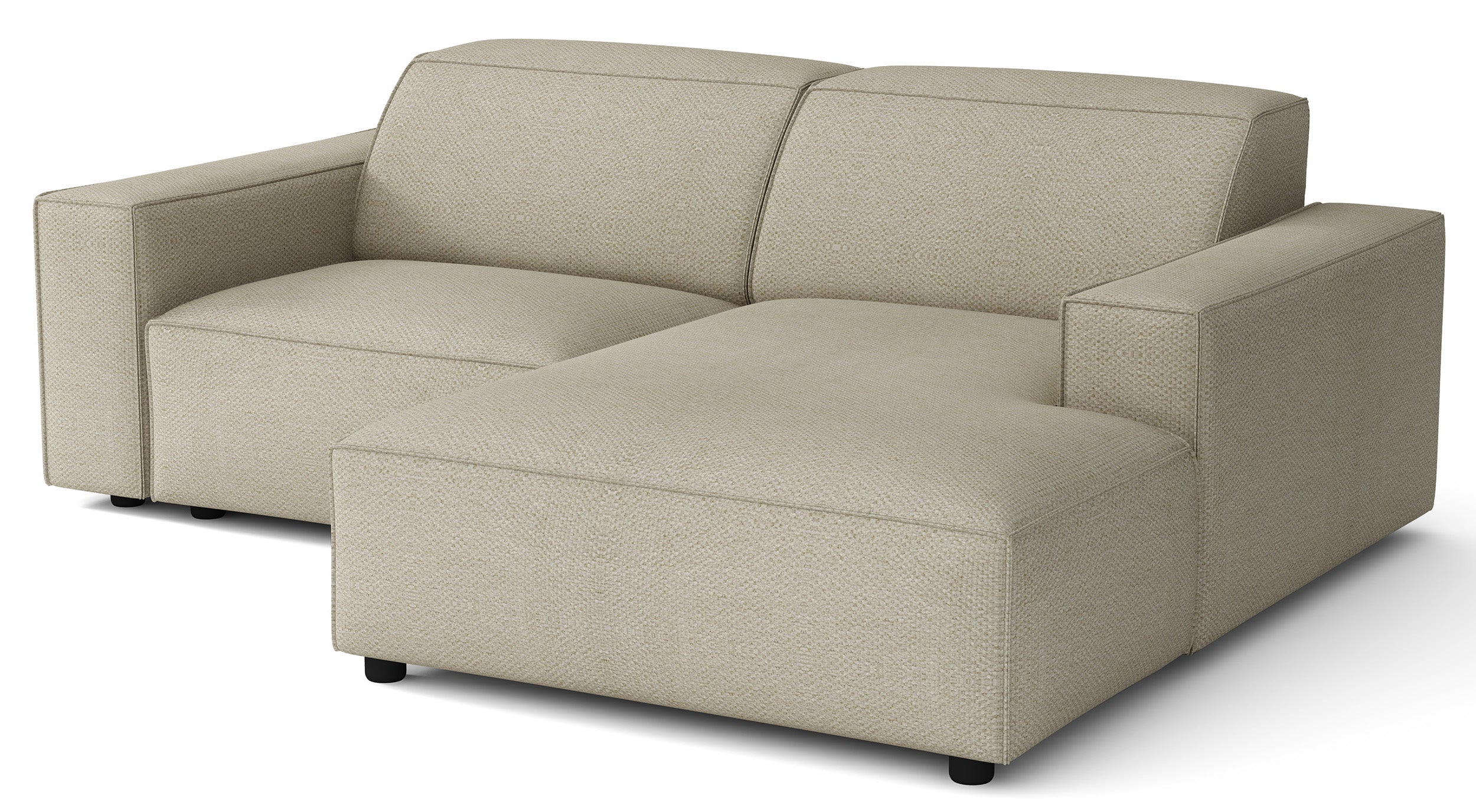 Modulares Ecksofa Sellmo, kleines L-förmiges Modell, rechtsseitig, grau-beige, hydrophober Chenille-Stoff