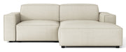 Modulares Ecksofa Sellmo, kleines L-förmiges, rechtsseitiges Modell, cremefarben, hydrophober Chenille-Stoff