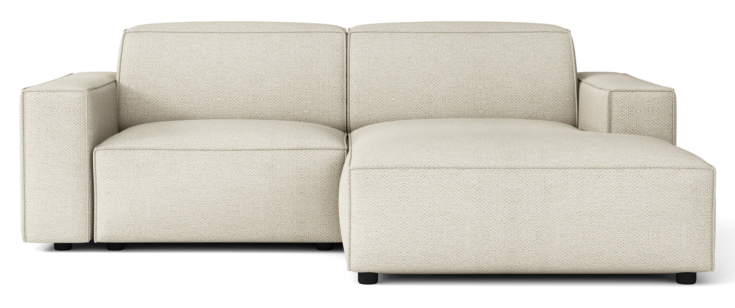 Modulares Ecksofa Sellmo, kleines L-förmiges, rechtsseitiges Modell, cremefarben, hydrophober Chenille-Stoff