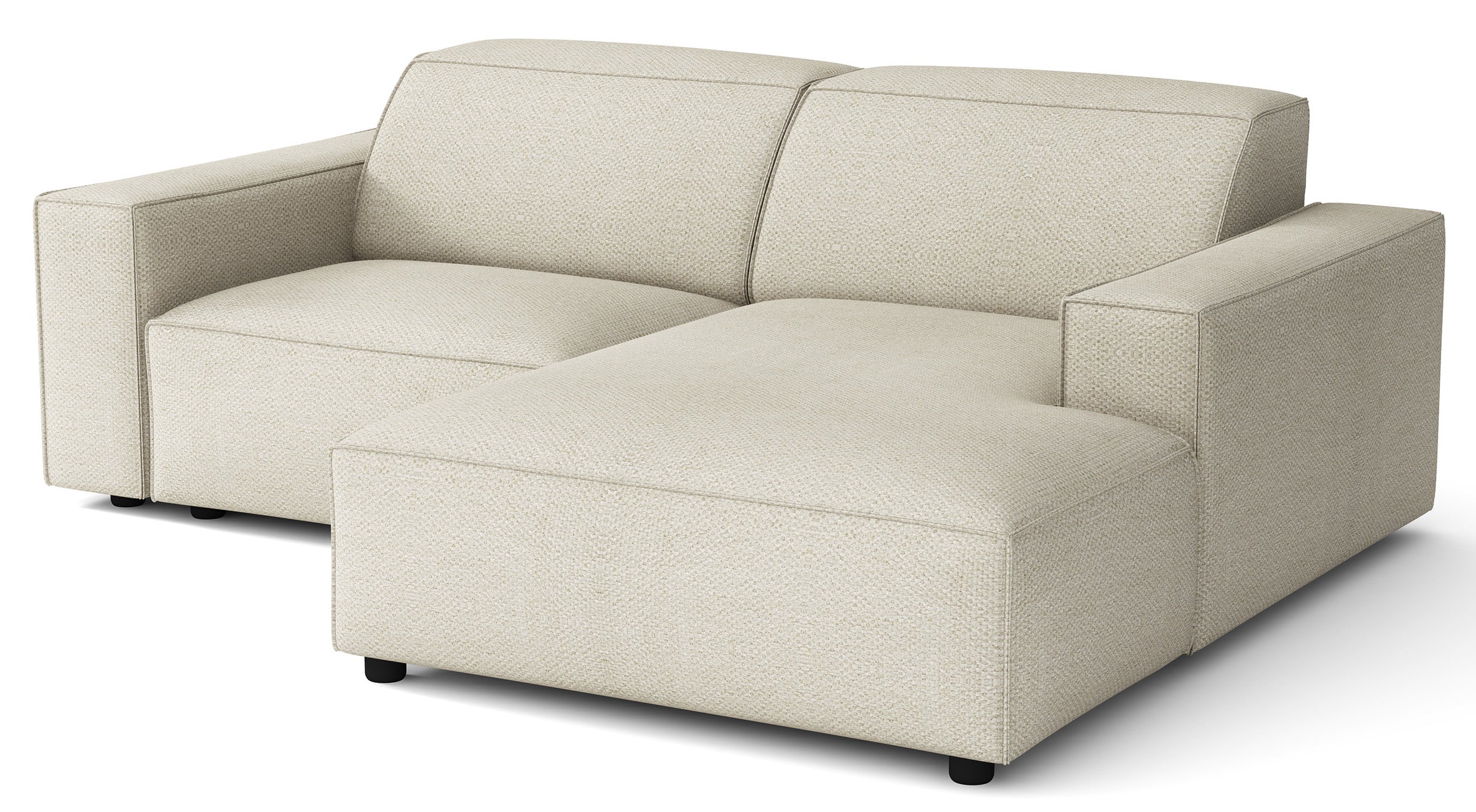 Modulares Ecksofa Sellmo, kleines L-förmiges, rechtsseitiges Modell, cremefarben, hydrophober Chenille-Stoff