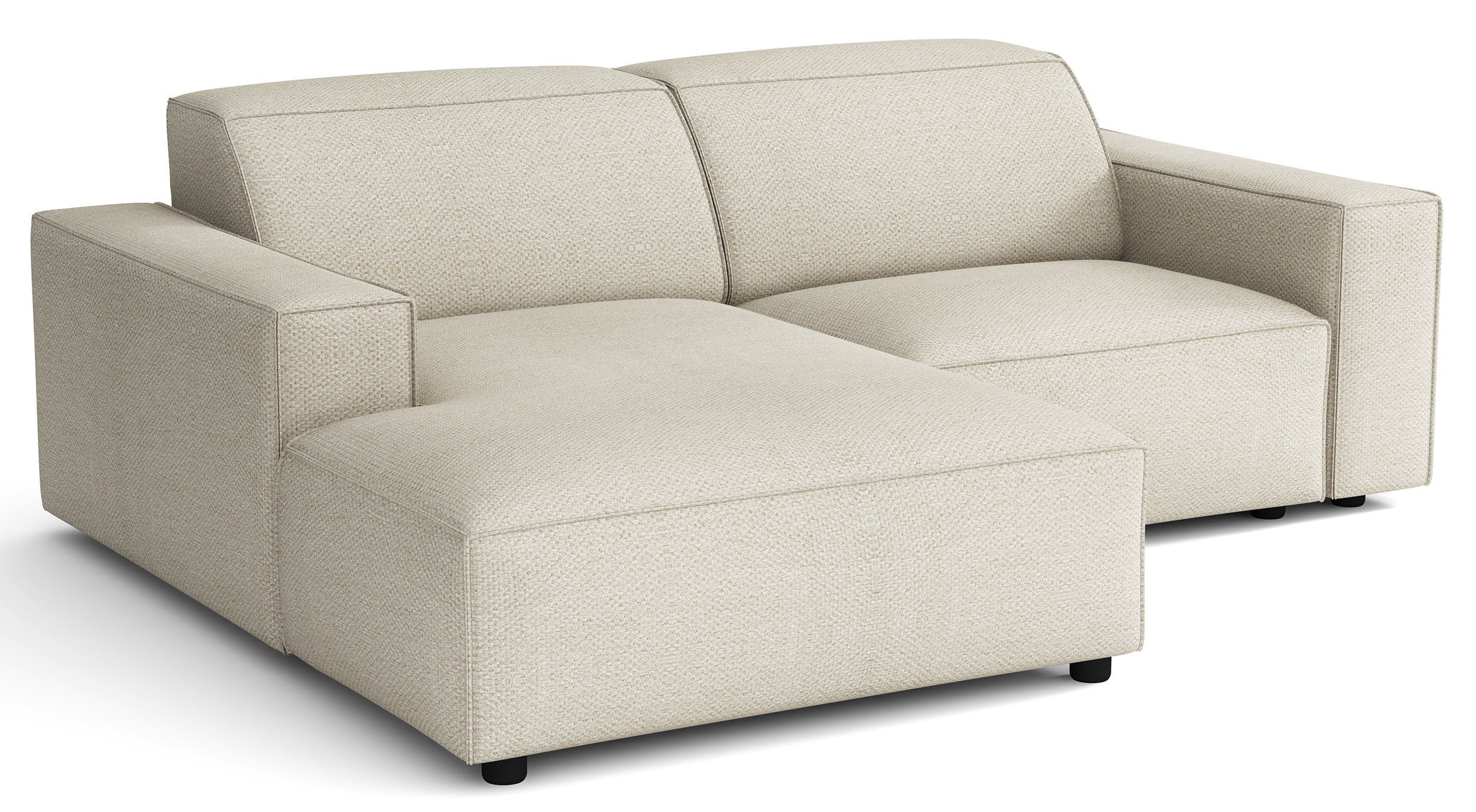 Modulares Ecksofa Sellmo, kleines L-förmiges, linkes Modell, cremefarben, hydrophobes Chenille