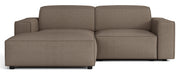 Modulares Ecksofa Sellmo, kleines L-förmiges Modell, linksseitig, hellbrauner hydrophober Chenille-Stoff