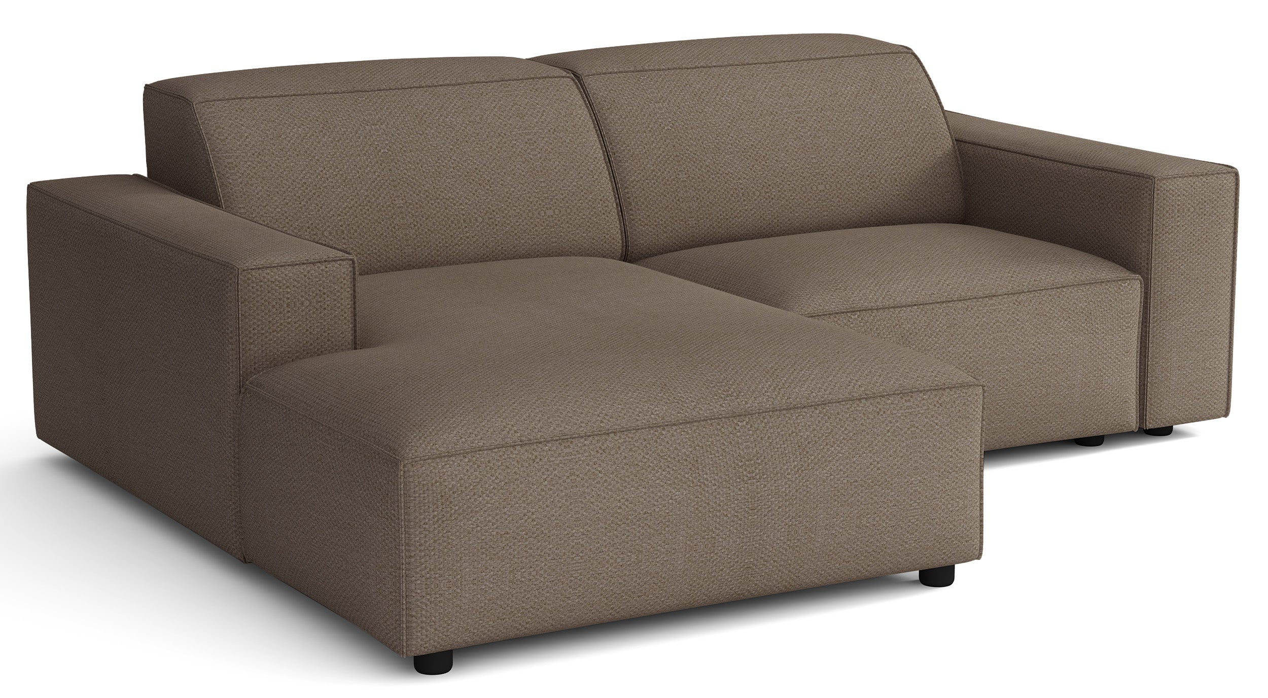 Modulares Ecksofa Sellmo, kleines L-förmiges Modell, linksseitig, hellbrauner hydrophober Chenille-Stoff