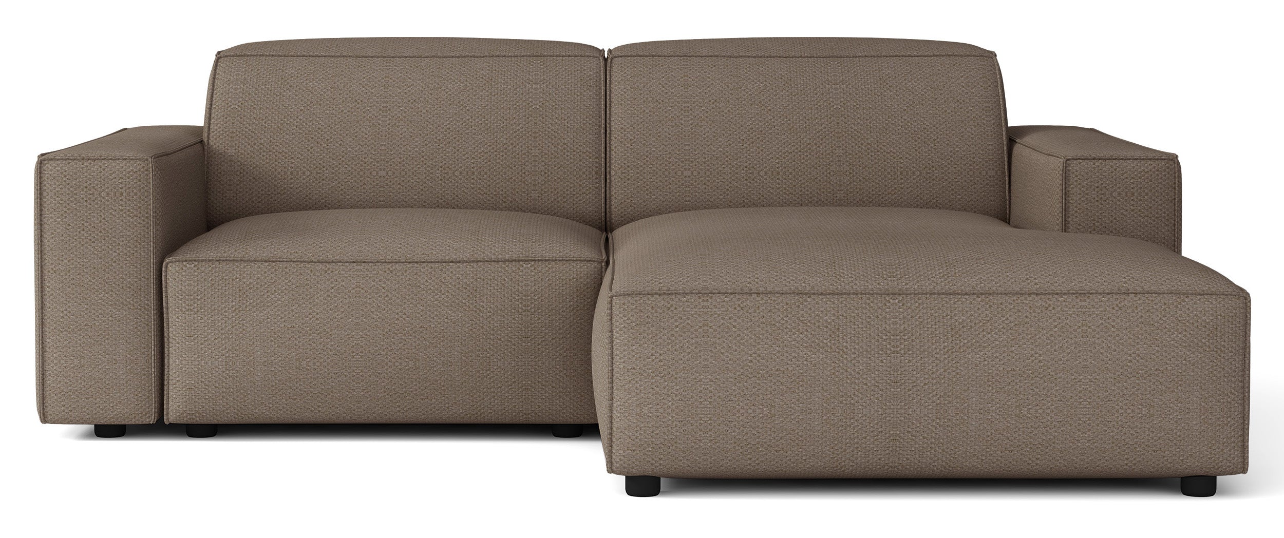 Modulare Eckcouch Sellmo, klein, L-förmig, rechts, hellbrauner hydrophober Chenillestoff