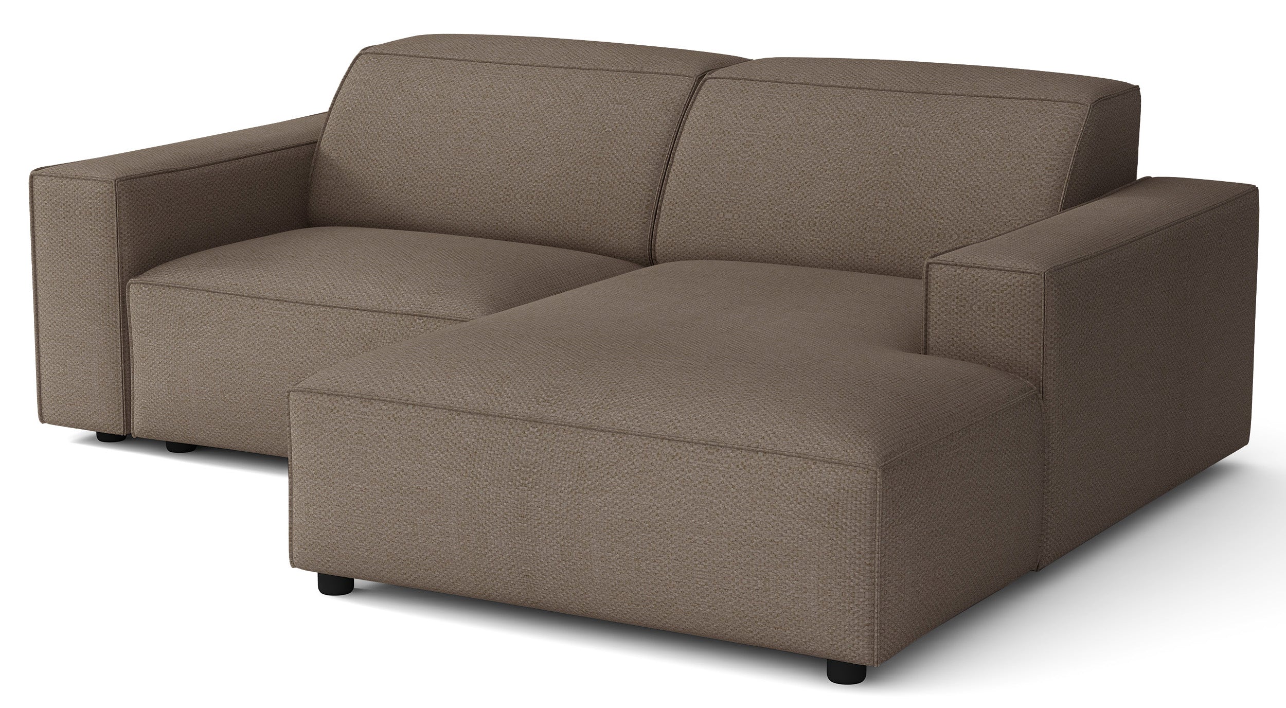 Modulare Eckcouch Sellmo, klein, L-förmig, rechts, hellbrauner hydrophober Chenillestoff