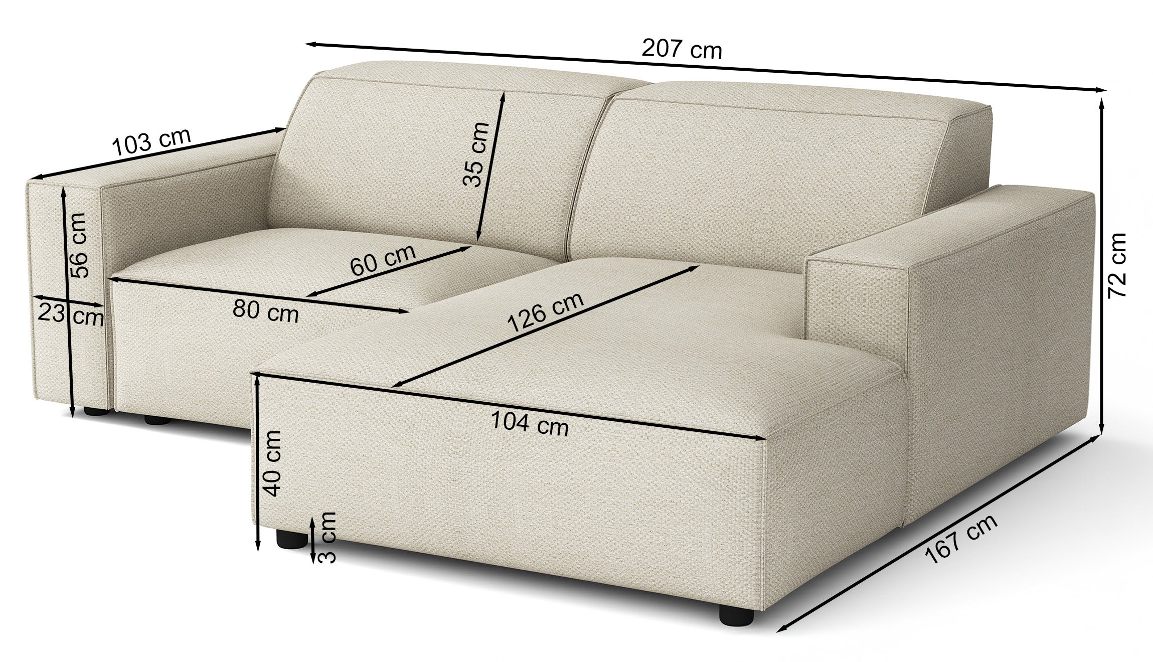 Modulares Ecksofa Sellmo L-förmig klein, linksseitig, dunkelgrauer hydrophober Chenillestoff