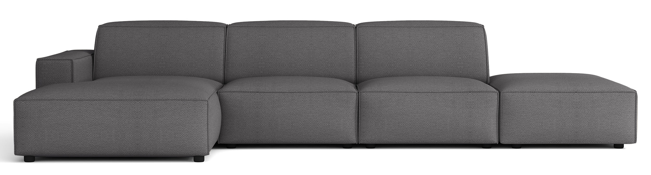 Modulares Ecksofa Sellmo, L-förmig mit Hocker, linksseitig, dunkelgrauer hydrophober Chenille-Stoff