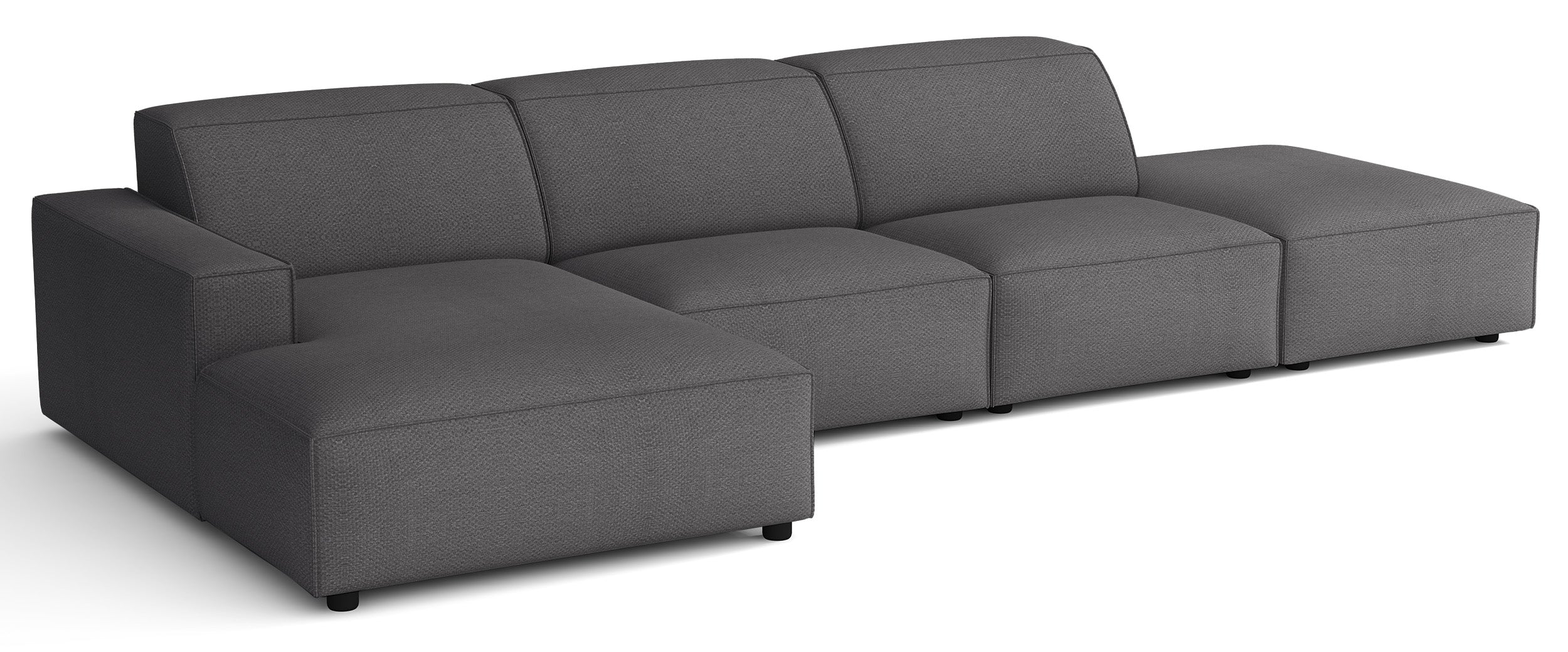 Modulares Ecksofa Sellmo, L-förmig mit Hocker, linksseitig, dunkelgrauer hydrophober Chenille-Stoff