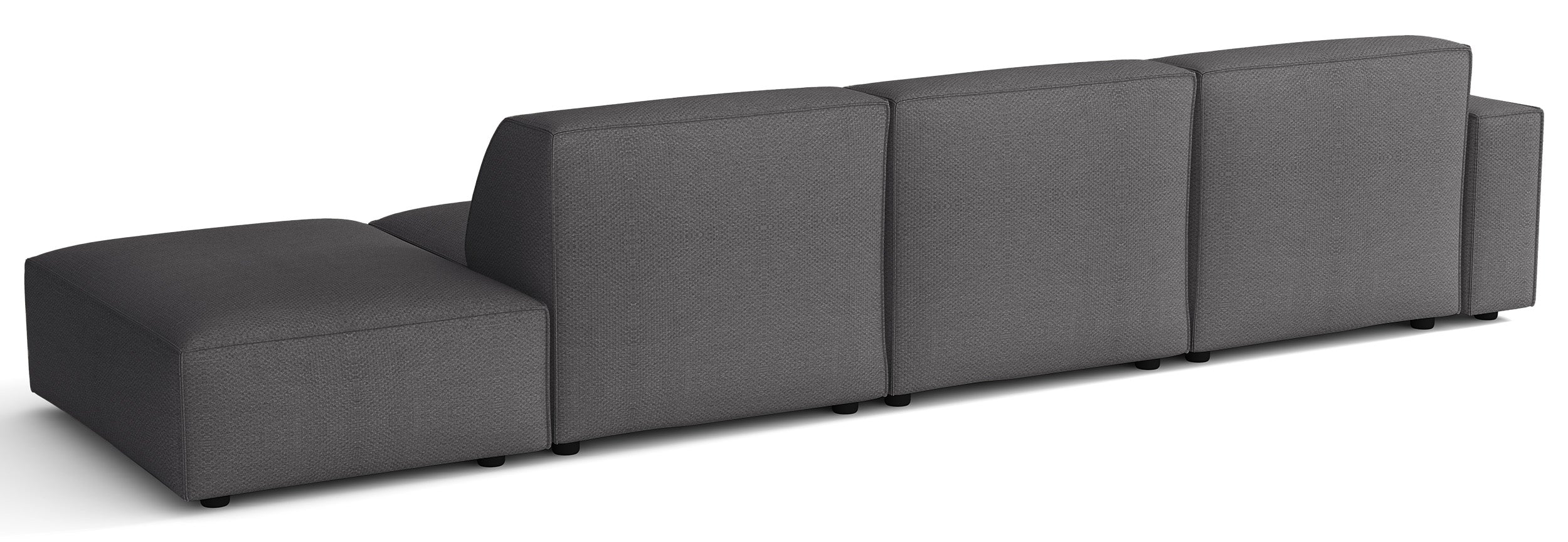 Modulares Ecksofa Sellmo, L-förmig mit Hocker, linksseitig, dunkelgrauer hydrophober Chenille-Stoff