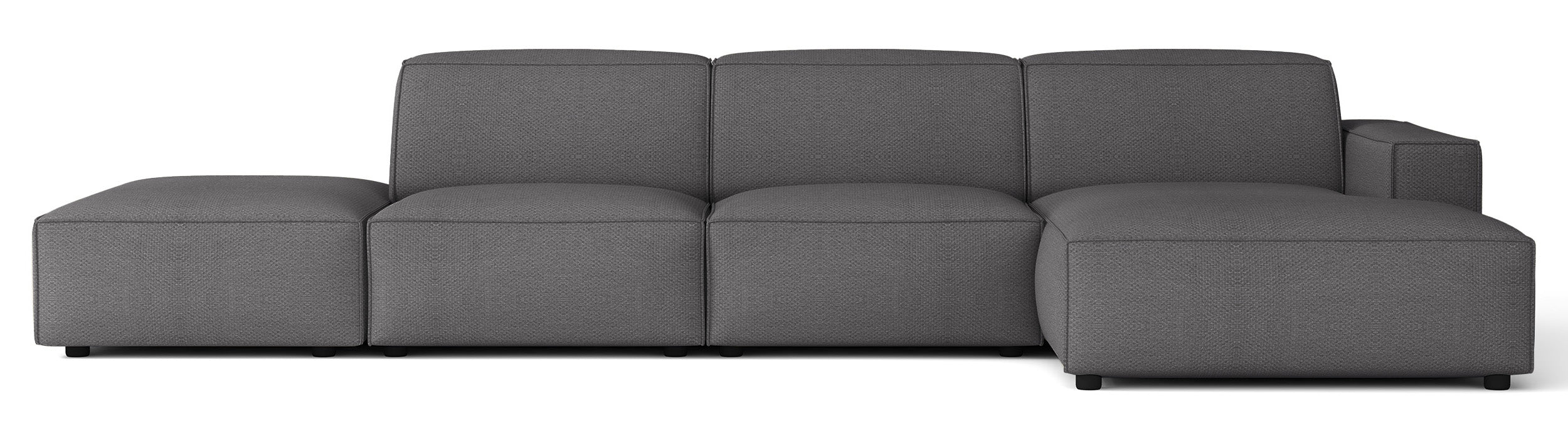 Modulares Ecksofa Sellmo L-förmig mit Hocker, rechtsseitig, dunkelgrauer hydrophober Chenille-Stoff