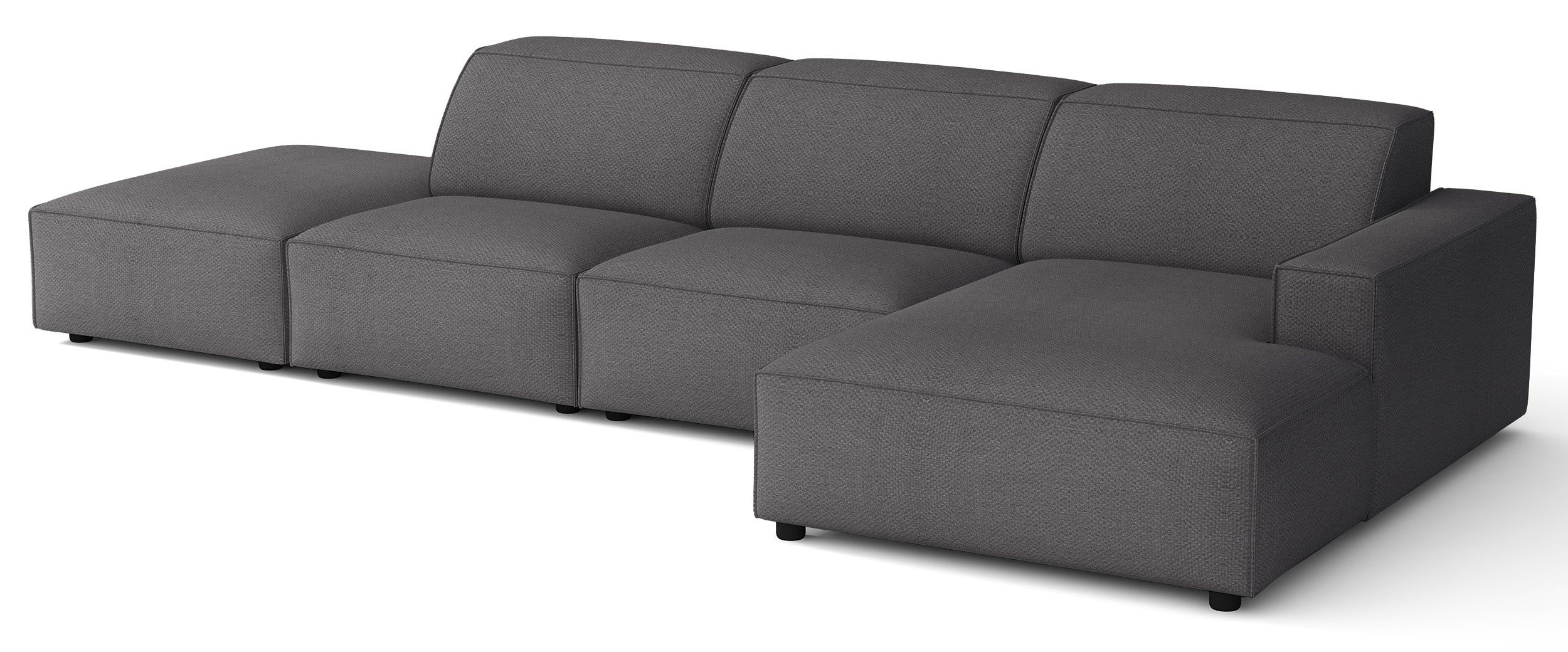 Modulares Ecksofa Sellmo L-förmig mit Hocker, rechtsseitig, dunkelgrauer hydrophober Chenille-Stoff