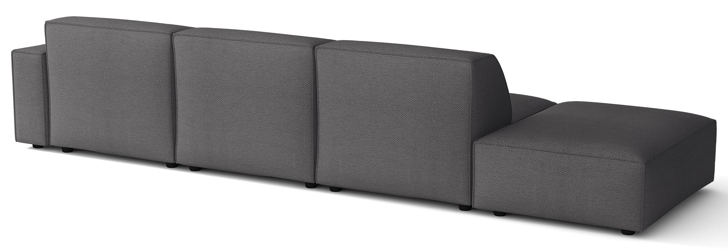 Modulares Ecksofa Sellmo L-förmig mit Hocker, rechtsseitig, dunkelgrauer hydrophober Chenille-Stoff