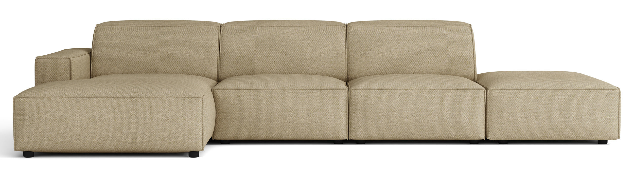 Modulares Ecksofa Sellmo, L-förmig, mit Hocker, linksseitig, dunkelbeige, hydrophobes Chenille