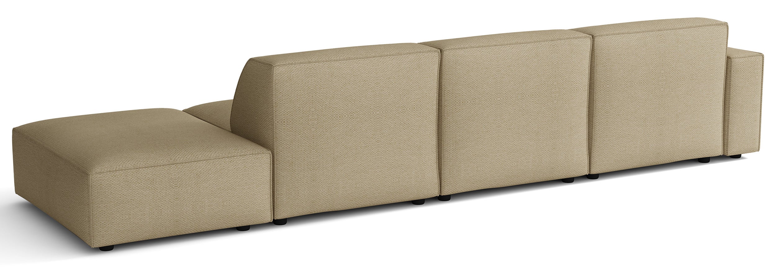 Modulares Ecksofa Sellmo, L-förmig, mit Hocker, linksseitig, dunkelbeige, hydrophobes Chenille