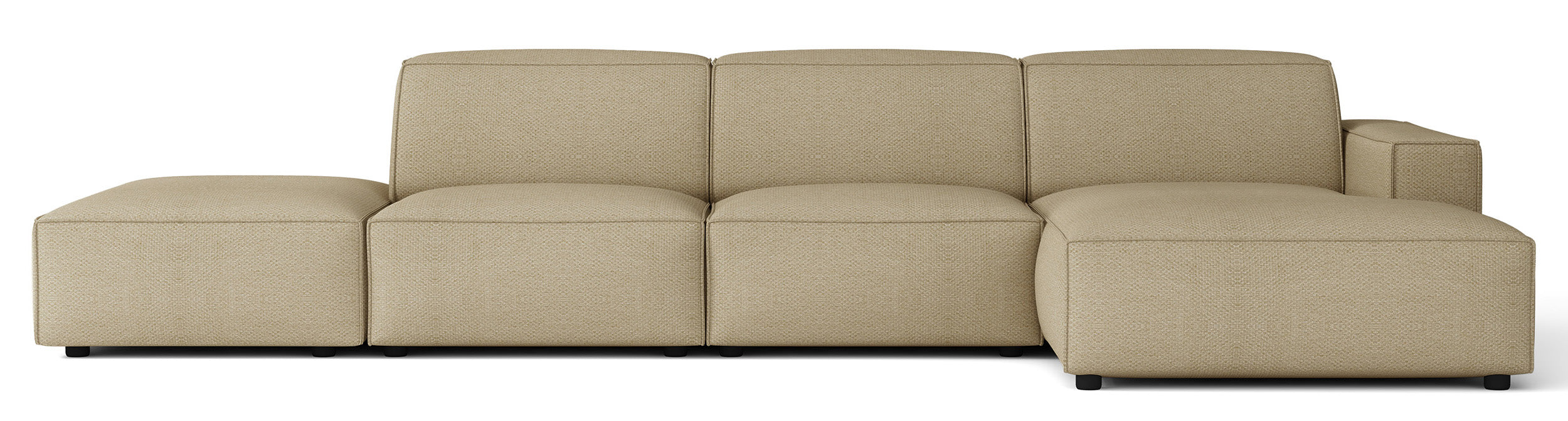 Modulares Ecksofa Sellmo in L-Form mit Pouf, rechtsseitig, dunkelbeige, hydrofober Chenille-Stoff