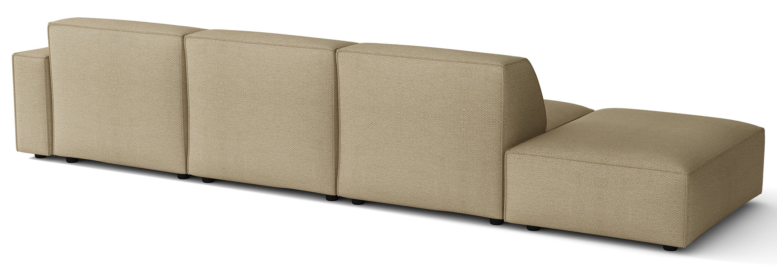Modulares Ecksofa Sellmo in L-Form mit Pouf, rechtsseitig, dunkelbeige, hydrofober Chenille-Stoff