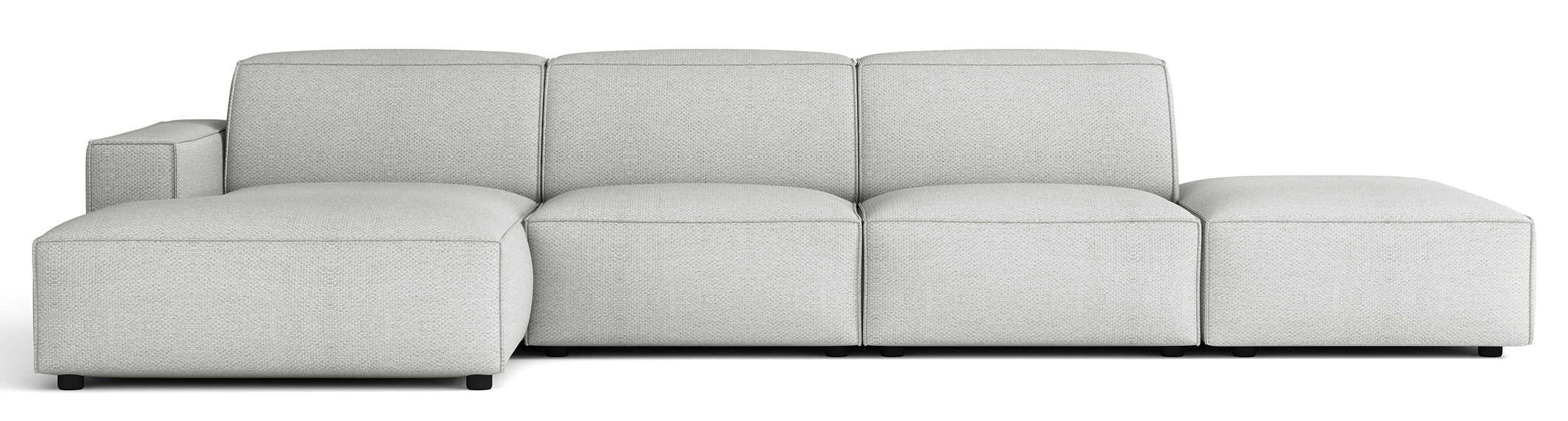 Modulares Ecksofa Sellmo, L-förmig mit Pouf, linksseitig, hellgrauer hydrophober Chenillestoff