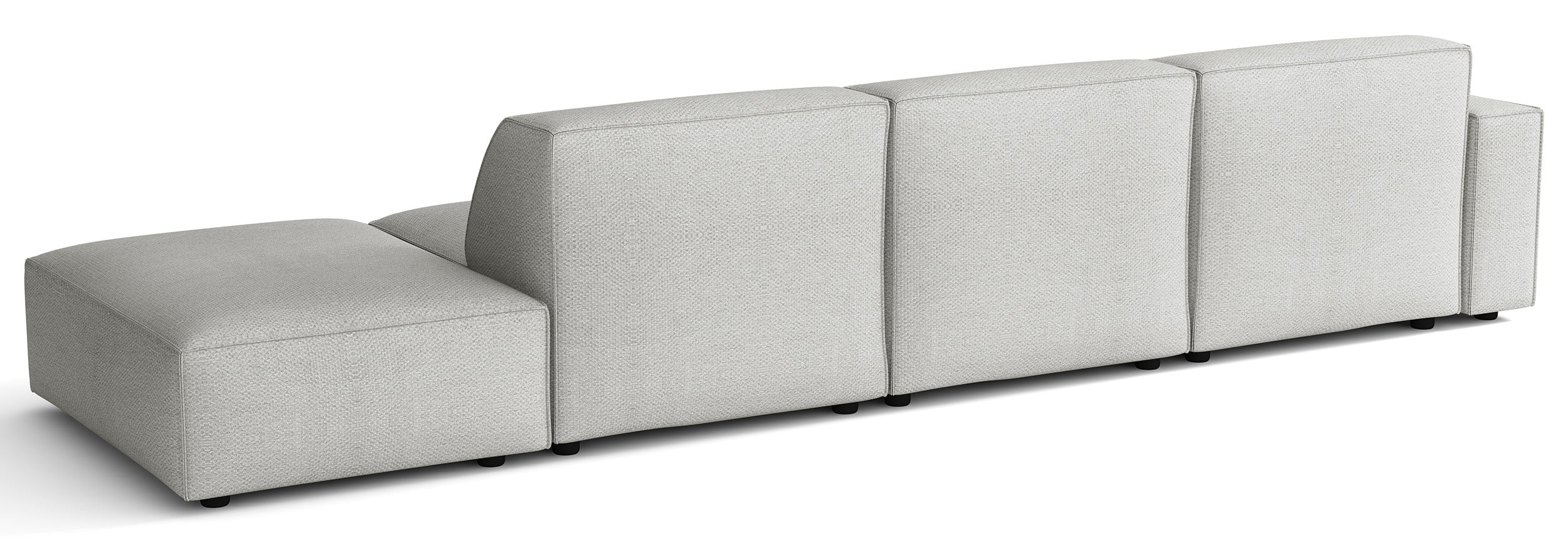 Modulares Ecksofa Sellmo, L-förmig mit Pouf, linksseitig, hellgrauer hydrophober Chenillestoff