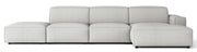 Modulares Ecksofa Sellmo, L-förmig, mit Pouf, rechtsseitig, hellgrauer hydrophober Chenille-Stoff