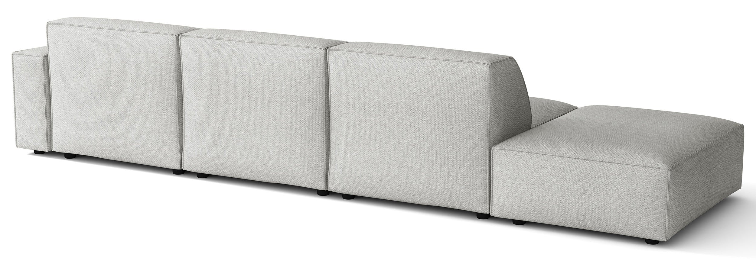 Modulares Ecksofa Sellmo, L-förmig, mit Pouf, rechtsseitig, hellgrauer hydrophober Chenille-Stoff