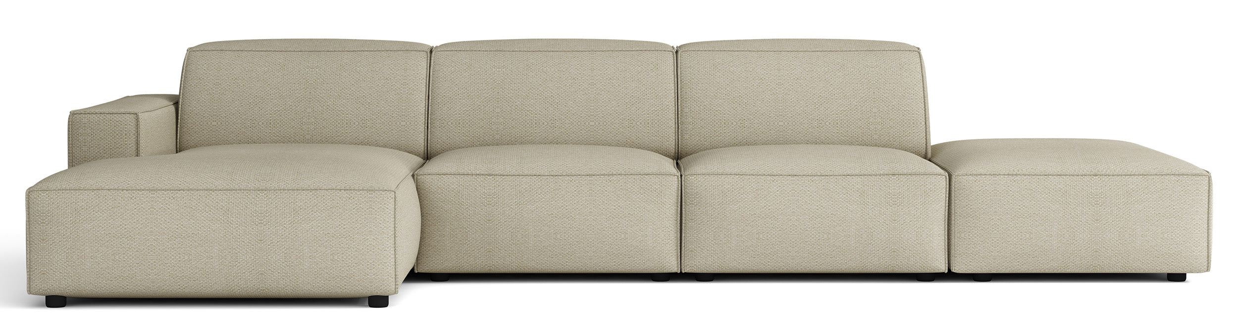 Modulares Ecksofa Sellmo, L-förmig, mit Hocker, linksseitig, grau-beige, hydrofober Chenille-Stoff