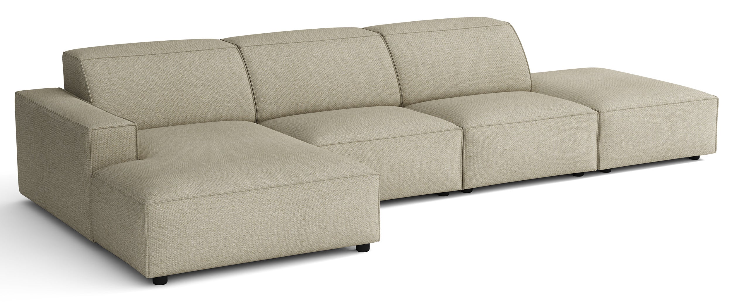 Modulares Ecksofa Sellmo, L-förmig, mit Hocker, linksseitig, grau-beige, hydrofober Chenille-Stoff