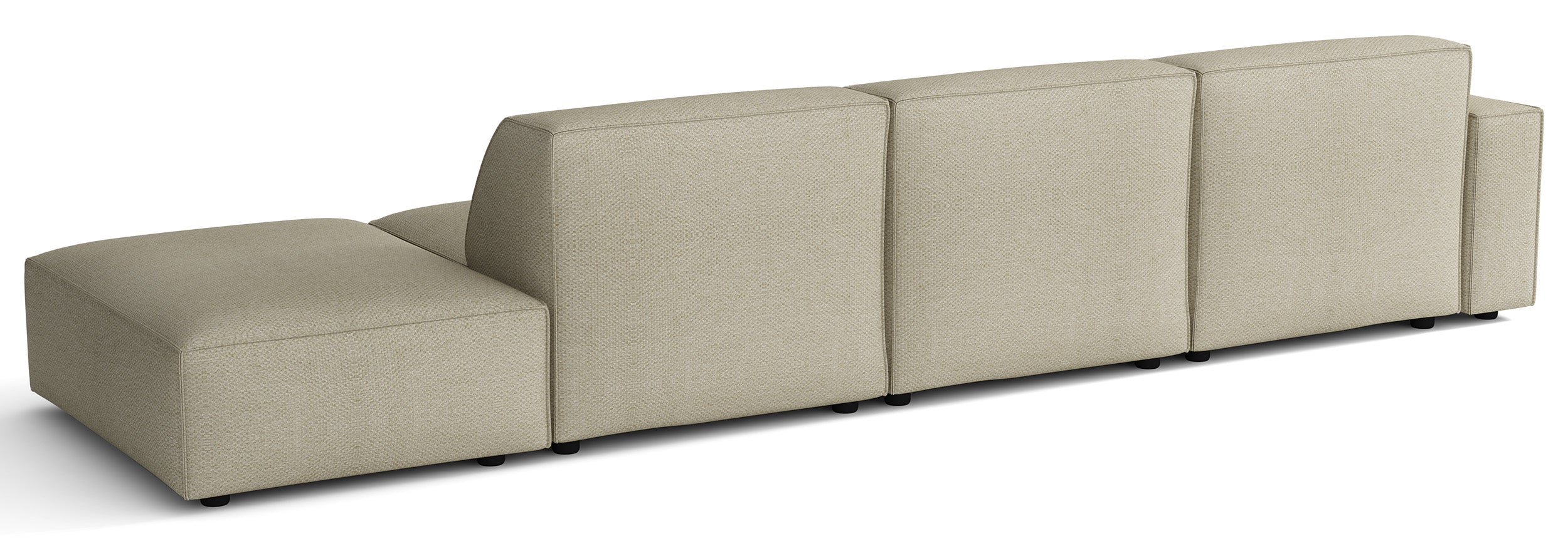 Modulares Ecksofa Sellmo, L-förmig, mit Hocker, linksseitig, grau-beige, hydrofober Chenille-Stoff