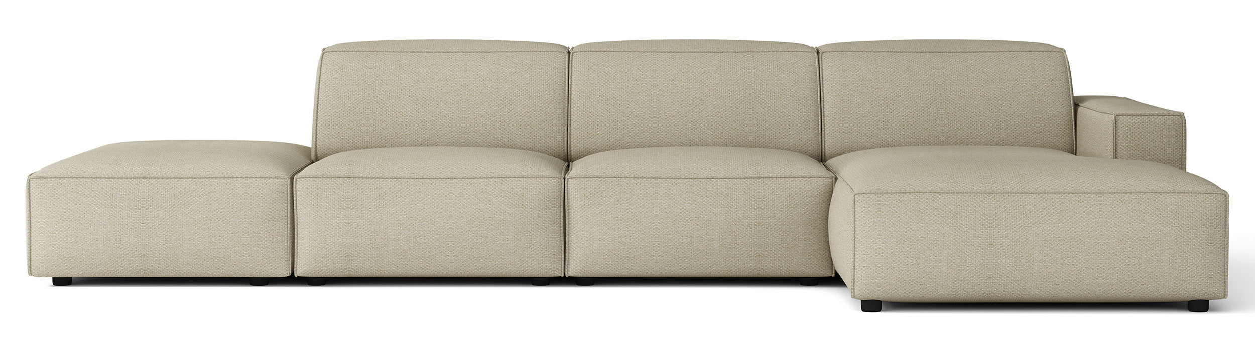Modulares Ecksofa Sellmo, L-förmig, mit Hocker, rechtsseitig, grau-beige, hydrophober Chenillestoff