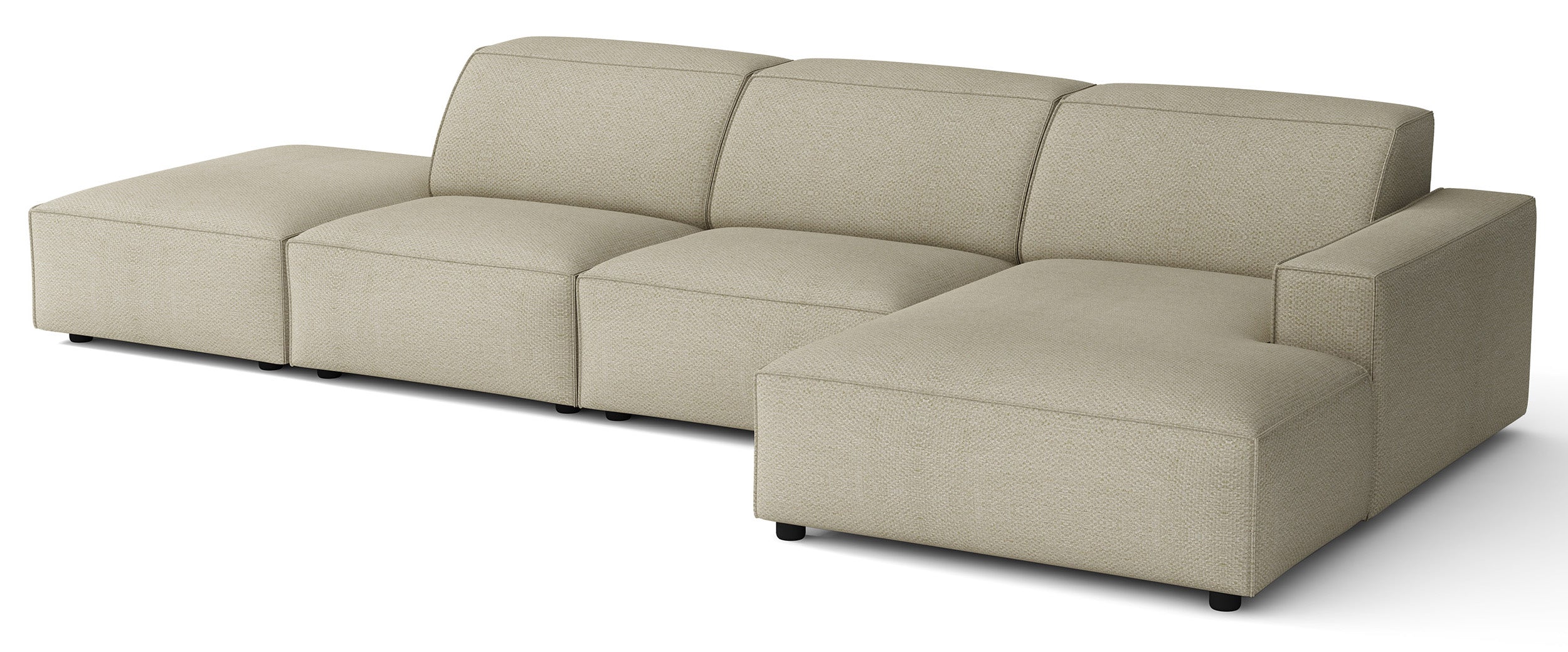Modulares Ecksofa Sellmo, L-förmig, mit Hocker, rechtsseitig, grau-beige, hydrophober Chenillestoff