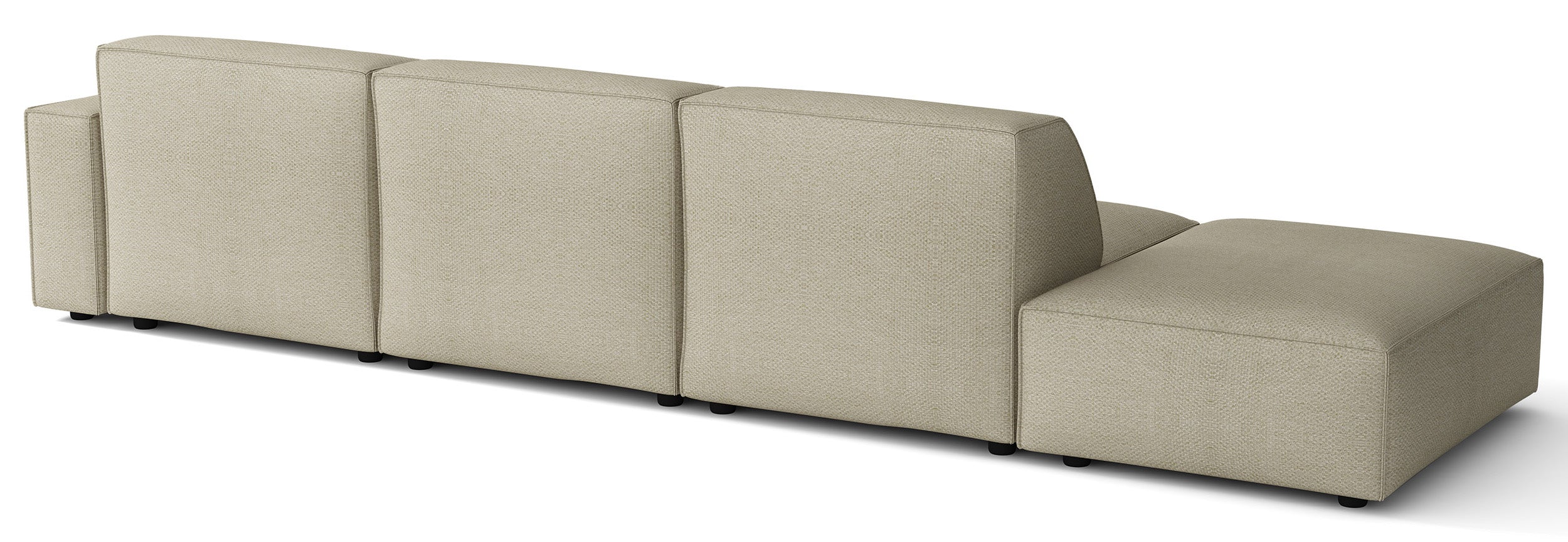 Modulares Ecksofa Sellmo, L-förmig, mit Hocker, rechtsseitig, grau-beige, hydrophober Chenillestoff