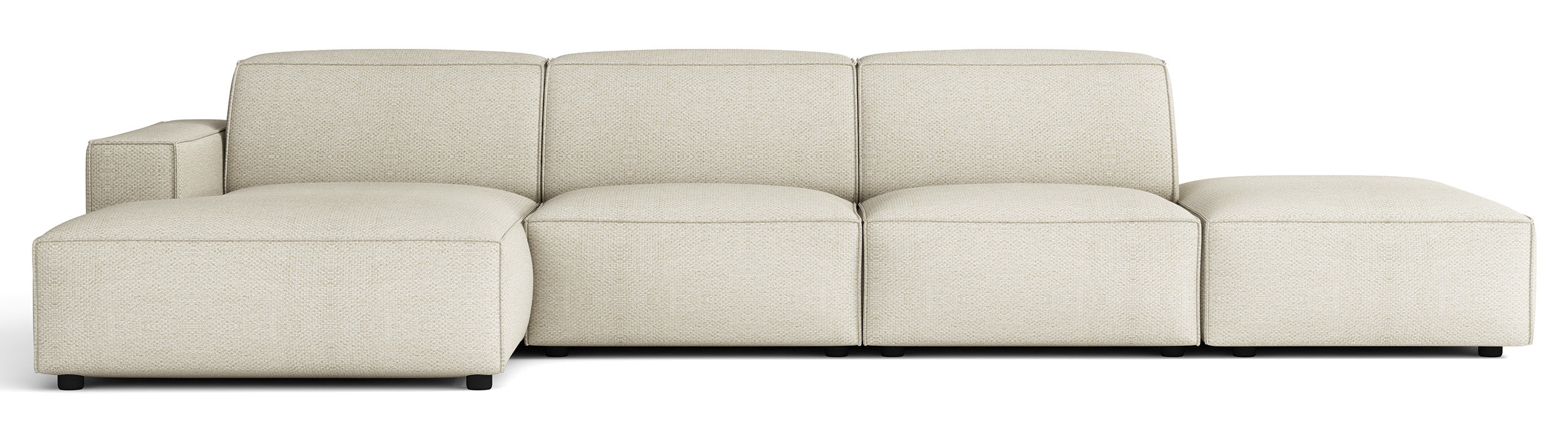 Modulares Ecksofa Sellmo L-förmig mit Pouf, linksseitig, cremefarben, hydrophobes Chenille
