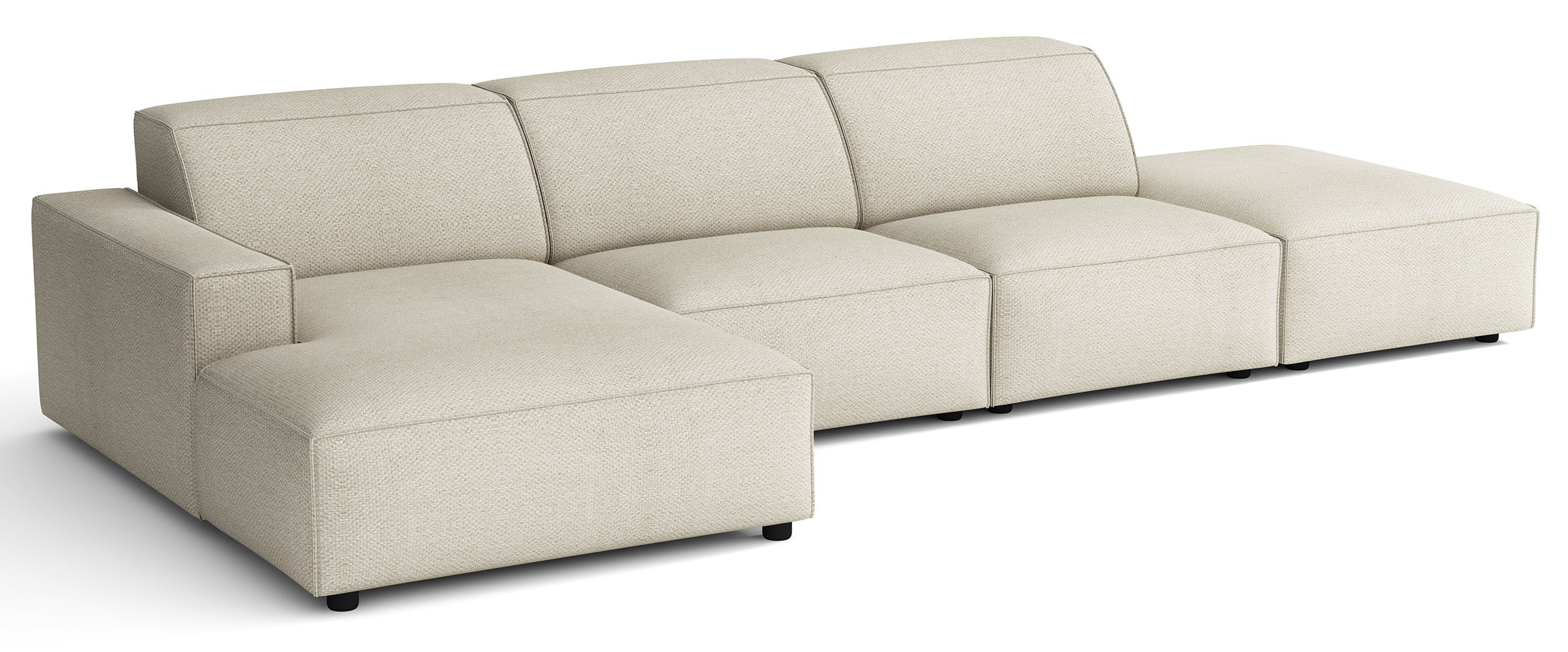 Modulares Ecksofa Sellmo L-förmig mit Pouf, linksseitig, cremefarben, hydrophobes Chenille