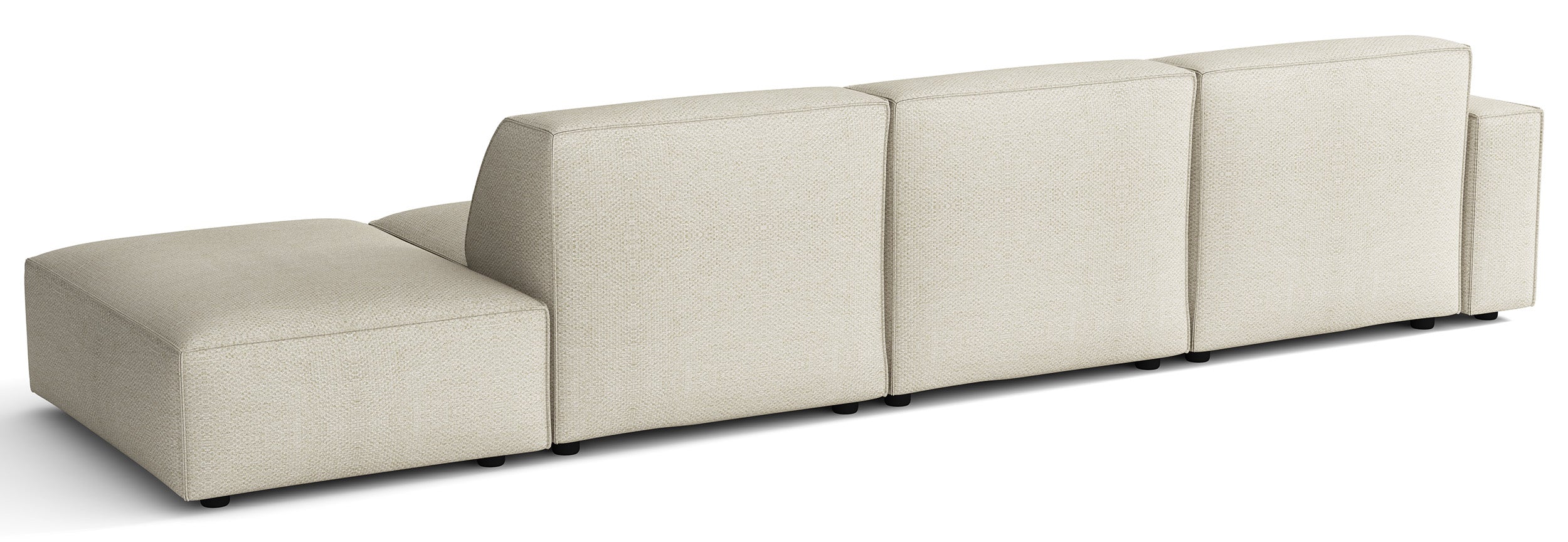 Modulares Ecksofa Sellmo L-förmig mit Pouf, linksseitig, cremefarben, hydrophobes Chenille