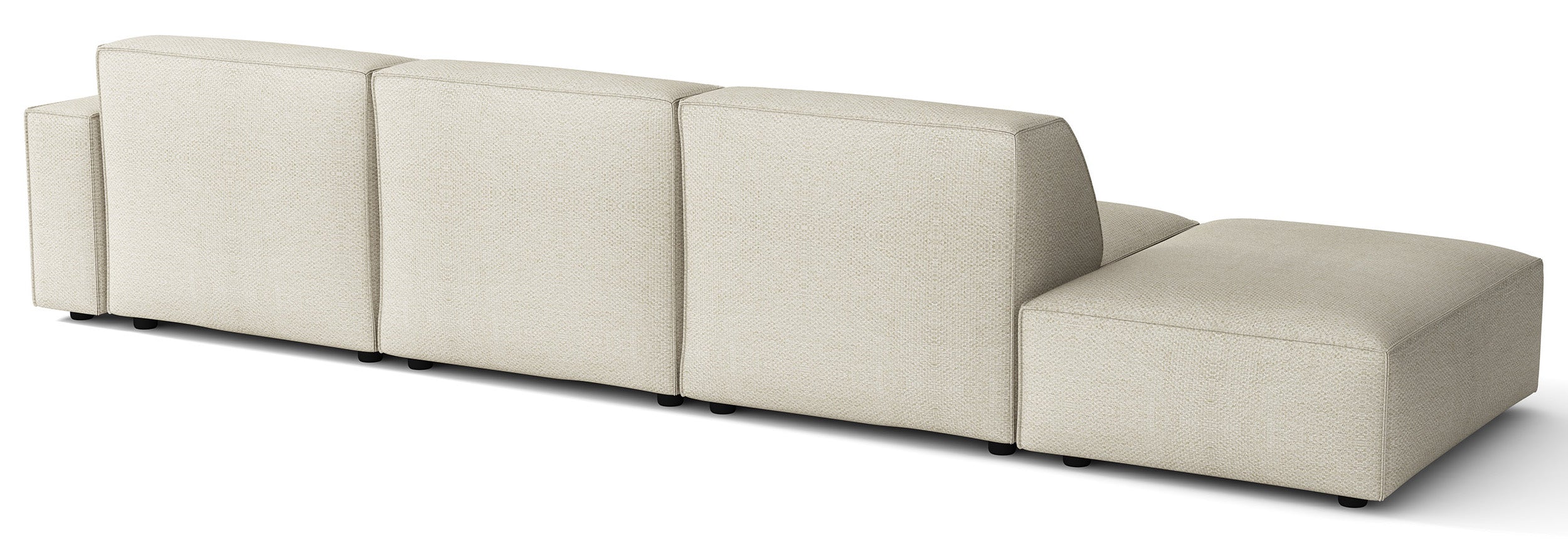 Modulares Ecksofa Sellmo, L-förmig, mit Pouf, rechtsseitig, cremefarben, hydrophobes Chenille