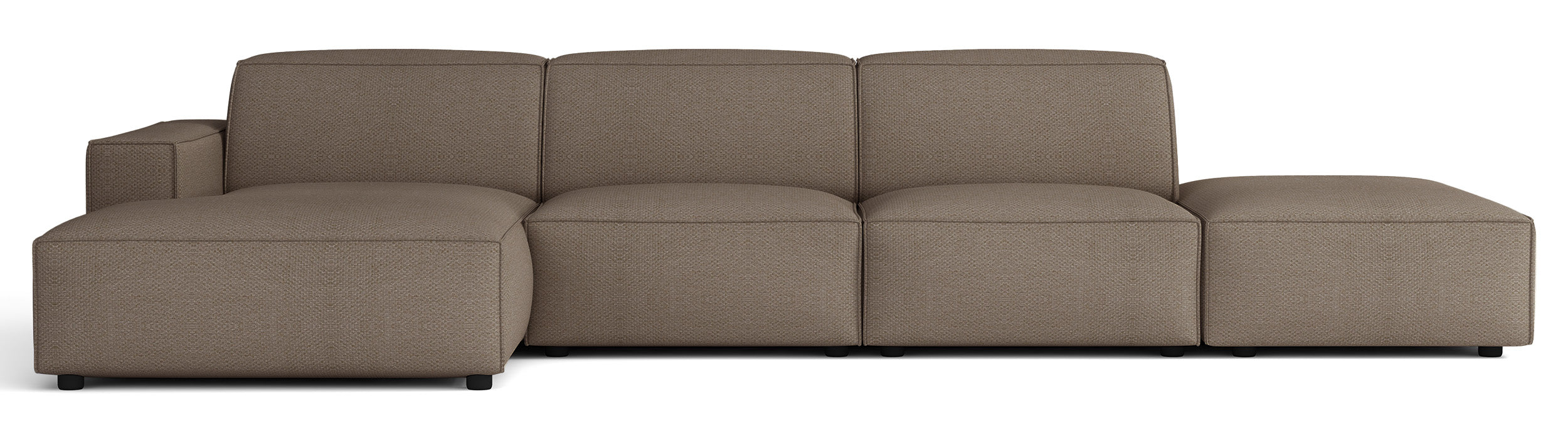 Modulare Eckcouch Sellmo L-förmig mit Hocker, linksseitig, hellbrauner hydrophober Chenille-Stoff