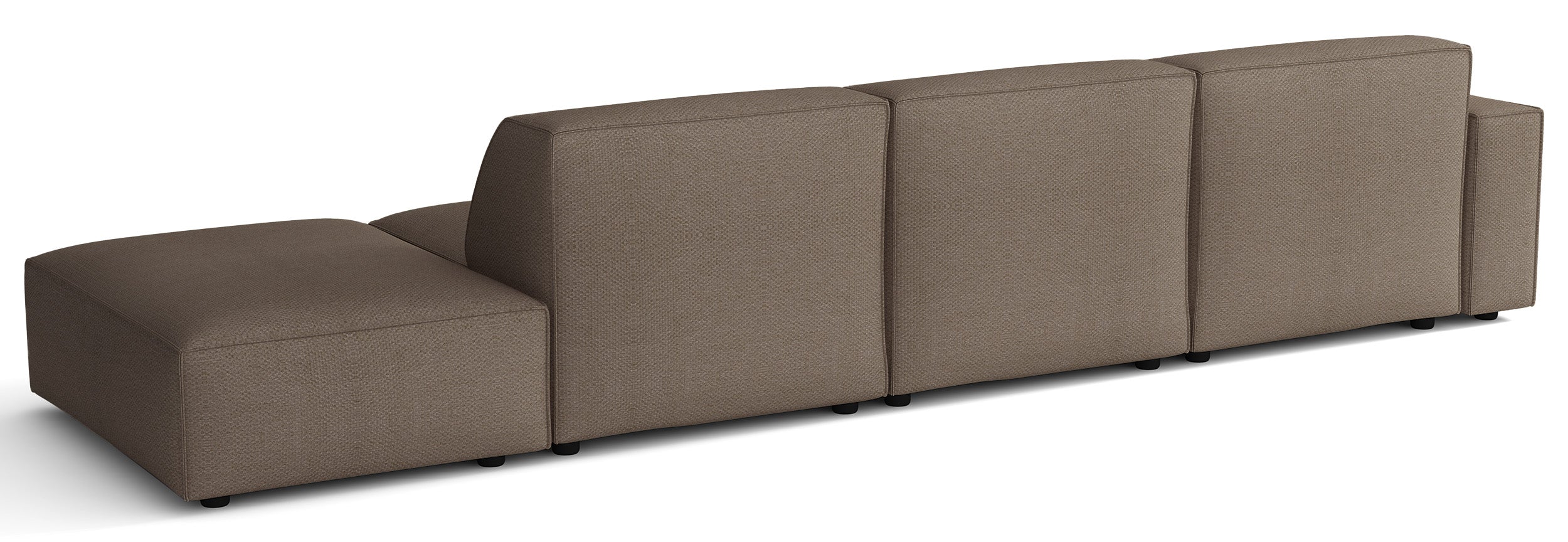 Modulare Eckcouch Sellmo L-förmig mit Hocker, linksseitig, hellbrauner hydrophober Chenille-Stoff